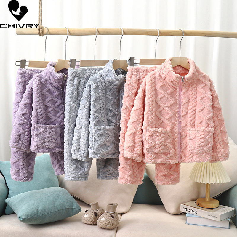 Baby Clothing Zipper - 子供用の厚いフランネルパジャマ,ジッパー付き,男の子と女の子用のパジャマ,幼児用パジャマ,冬用
