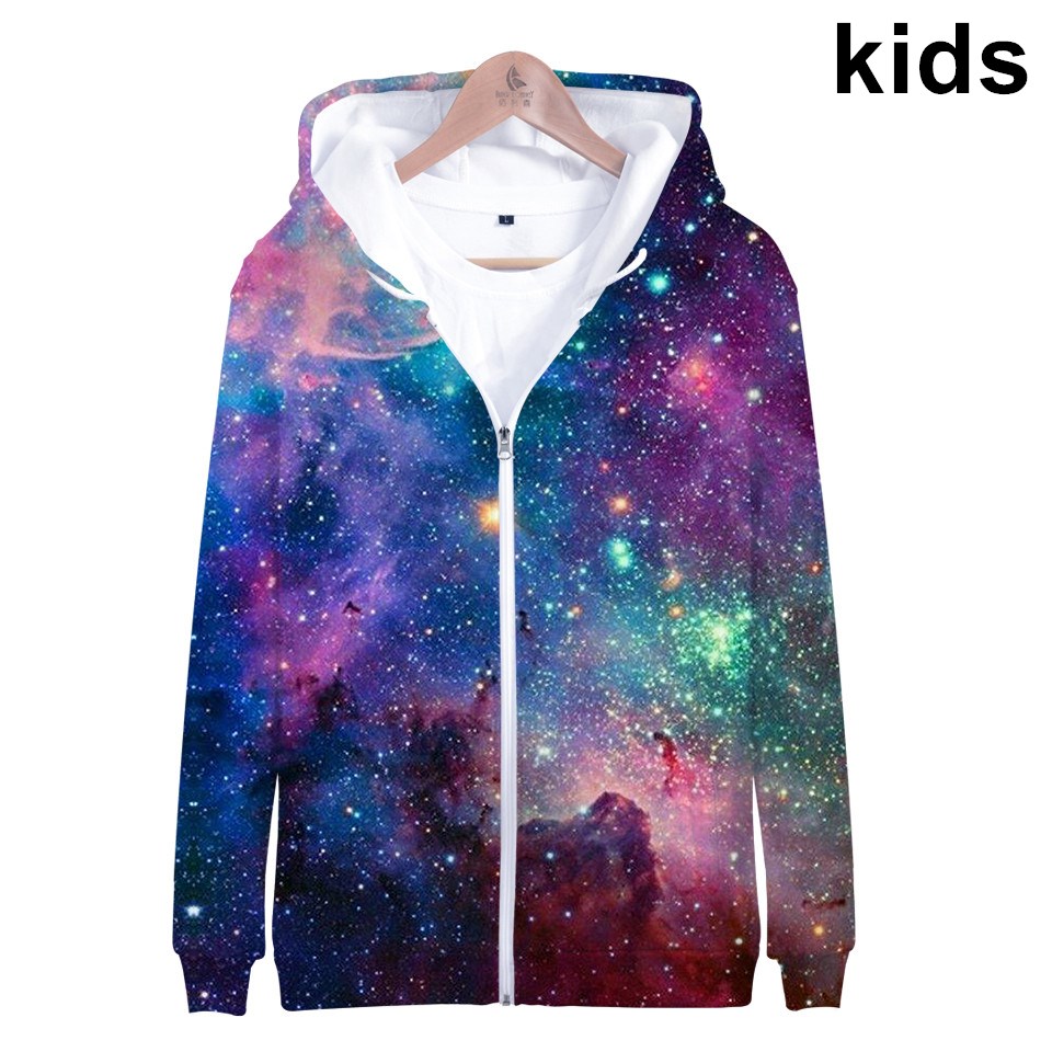 Baby Clothing Zipper - 子供スタースペースギャラクシーパーカーフード付き男の子女の子帽子 3d スウェットプリントカラフルな星雲キッズファッションジップアップ服トップス