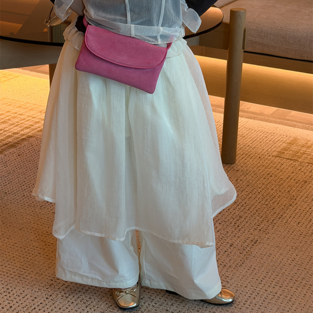 Baby Clothing Yarn - 女の子パンツ 2026 春夏新作子供服韓国風ガールベビーネット糸フェイクツーワイドレッグカジュアルパンツ