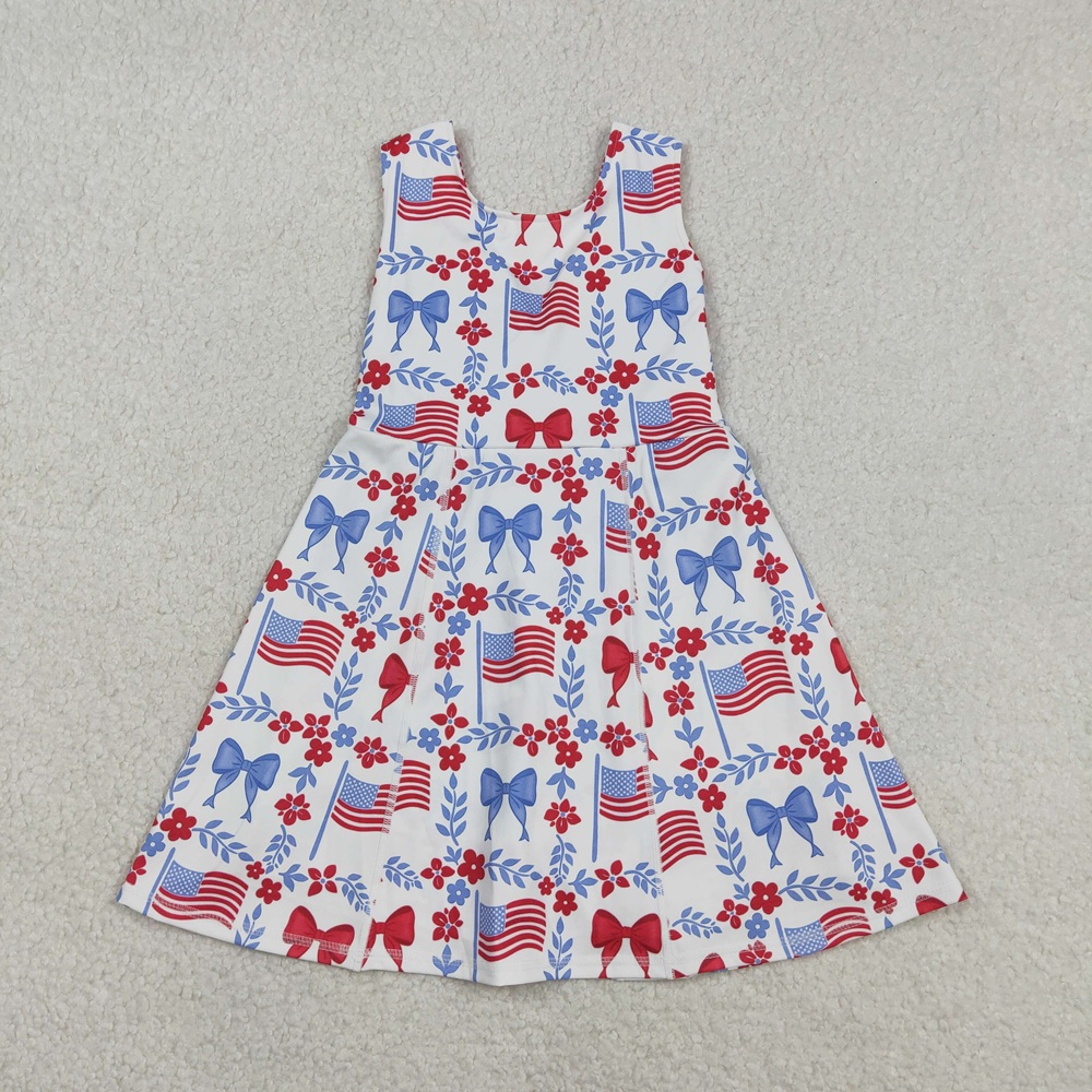 Baby Yoga Clothing - ベビーガール用アクティブフラッグボウフラワー服、幼児キッズウェア、スカートショーツ、幼児用スコート、ヨガドレス、独立記念日服の卸売