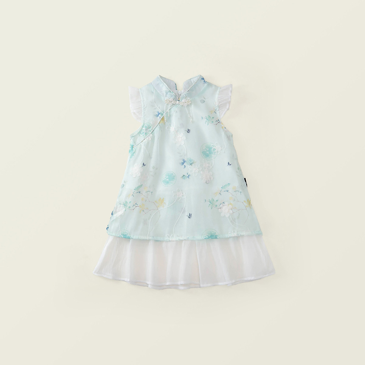 Baby Clothing Yarn - 2026年夏新作 女の子用 新中国風チャイナドレス バックルと糸で飾られた蓮の葉エッジの甘いベビー子供服