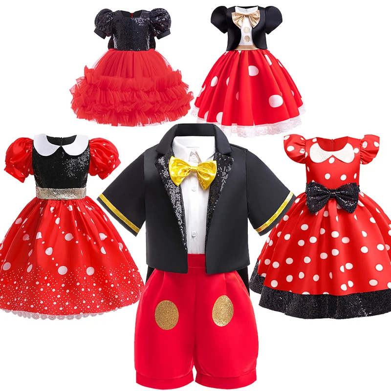 Toddler Legging Set - 少女ミッキードレス幼児キッズミニーコスプレ衣装レッドドットプリンセスマウスコスチュームハロウィンベビー服