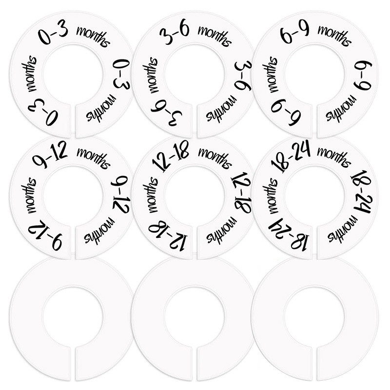 Baby Clothing Hanger Dividers - クローゼット用マルチサイズ丸ハンガー、洋服店用布仕切り、DIY、プラスチック衣類、マーカー、100個