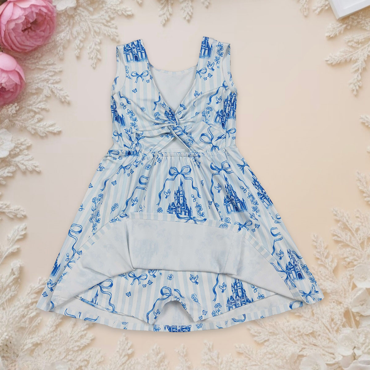 Baby Yoga Clothing - 女の赤ちゃんの城ヨガアクティブウェアスコートキッズ子供弓幼児幼児ノースリーブファッション膝丈プリンセスドレス服