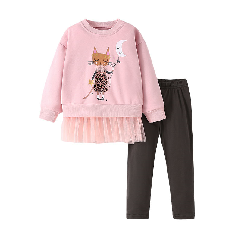 Toddler Legging Set - ジャンプメーターズ 2-7T キャッツムーンプリント女の子服セット子供スーツ 2 個スウェット +