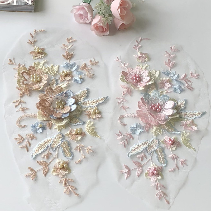 Baby Clothing Sewing - レースメッシュ刺繍生地,1ピース,3D花のアップリケ,結婚式の縫製,ベビードレスのイブニングドレス,衣類アクセサリー,DIY