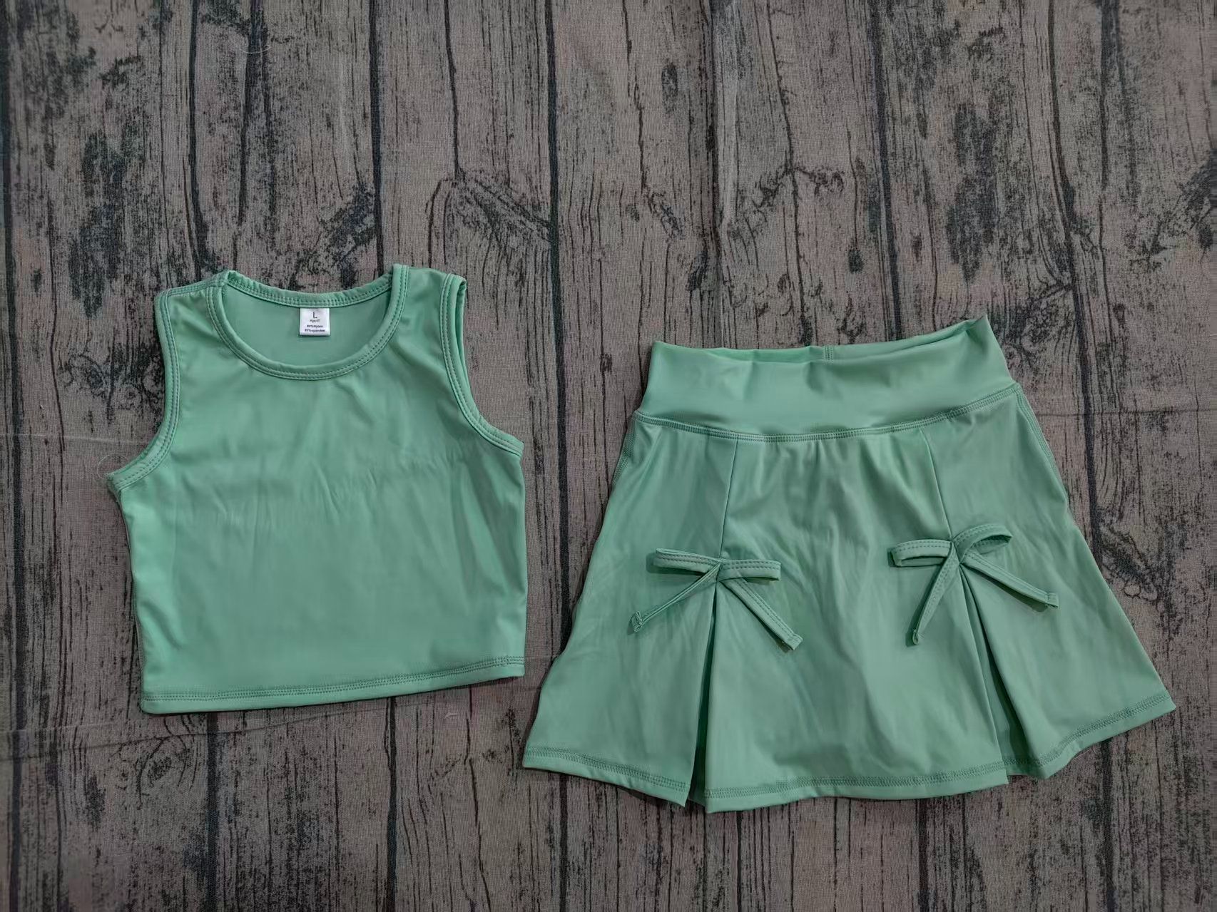 Baby Yoga Clothing - 卸売幼児用ボウシャツ、フリルスカート、ショートパンツ、キッズグリーンセット、アスレチックベビーガールヨガアクティブサマー通気性衣料