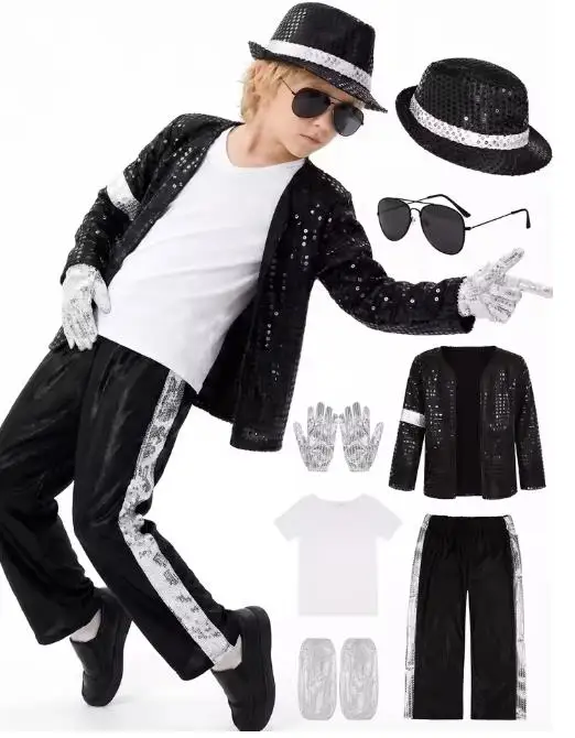 Toddler Legging Set - マイケル・ジャクソン子供服コスプレ誕生日パーティーダンスパフォーマンス子供用衣装ポップスター男の子女の子ダンス衣装