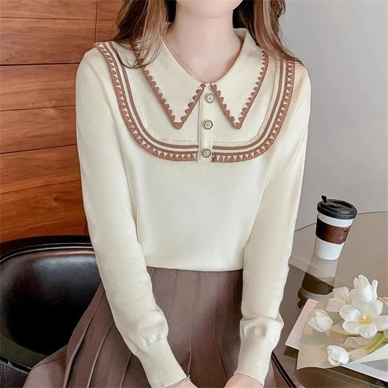 Baby Clothing Yarn - 2026 新ファッション女性のニットセーターベビーカラー長袖ベースシャツ春秋冬服プルオーバーシャ​​ツ女性