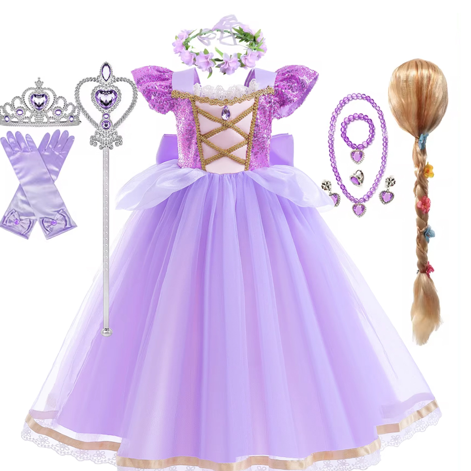 Baby Clothing Europe - 夏ラプンツェルガールプリンセスドレスコスプレもつれたハロウィン誕生日パーティー Vestido 子供の誕生日衣装