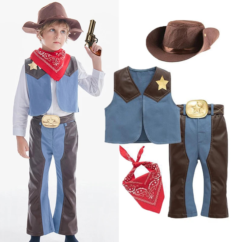 Toddler Legging Set - Umorden レザースタイルウエストカウボーイコスチューム男の子子供子供幼児ハロウィン Purim ファンタジア変装コスプレベストパンツセット