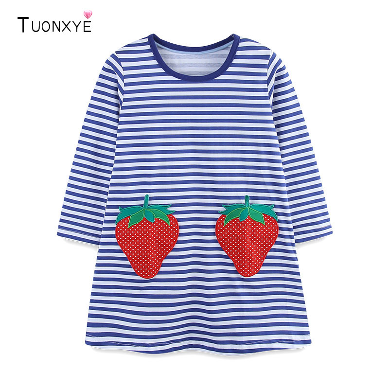 Baby Clothing Knitting Patterns - TUONXYE 幼児女の赤ちゃん綿ストライプ長袖ドレスかわいいイチゴポケット子供カジュアルドレス秋子供服
