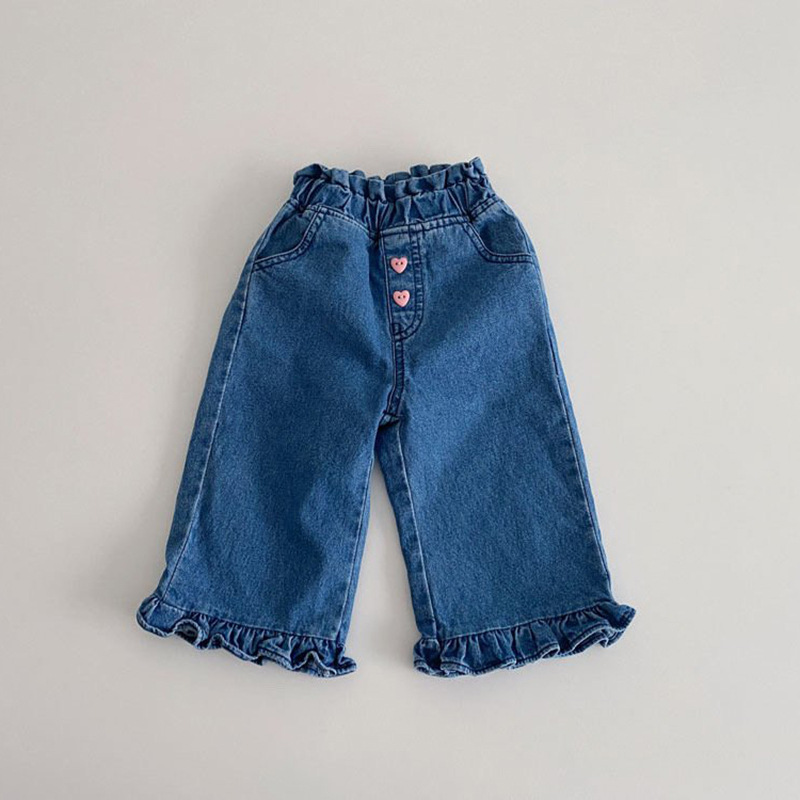 Baby Clothing Wash - 女の子の赤ちゃんのためのフリルとポケット付きのジーンズ,子供のためのカジュアルなコットンパンツ,ルーズフィット,ファッショナブル,2023