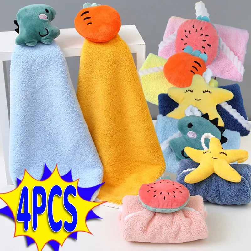 Baby Clothing Wash - 1/4 個漫画子供用ハンドタオルソフト吸収性ドライハンカチキッチンバスルームベビーキッズワイプウォッシュクロスハンギングタオル