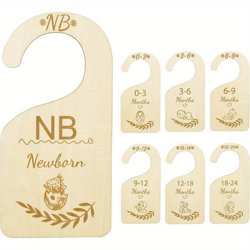 Baby Clothing Hanger Dividers - 7個の木製ベビー服仕分け用ディバイダー、新生児から24ヶ月サイズの服用衣類オーガナイザー、愛らしい保育園装飾ハンガー
