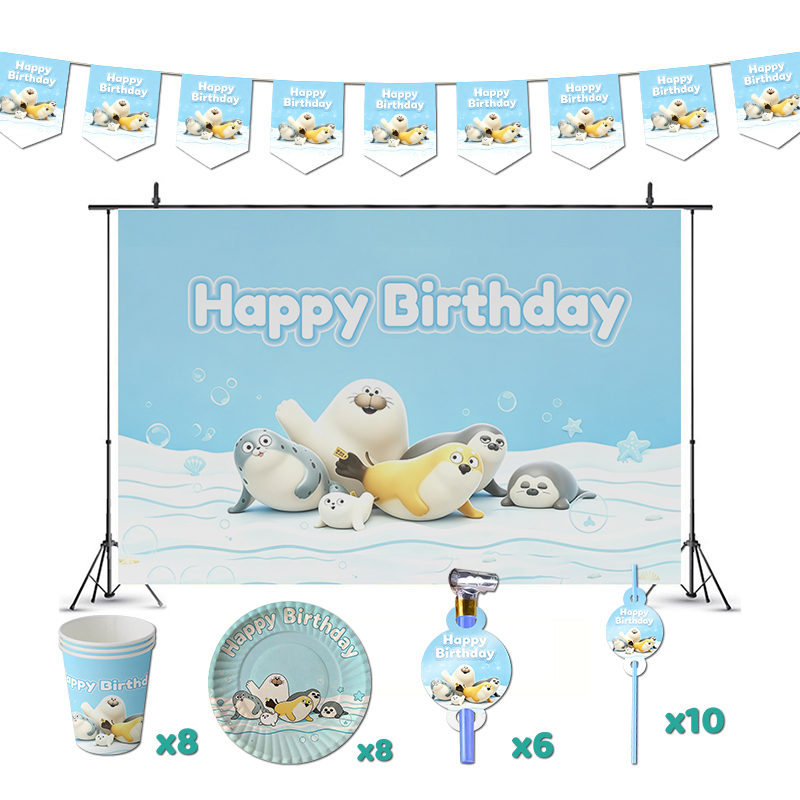 Baby Clothing Event - 怒ったシロナガスクジラの誕生日パーティーデコレーション、動物テーマ用品、背景幕、バナー、カップ、プレート、ベビー向けシール用品