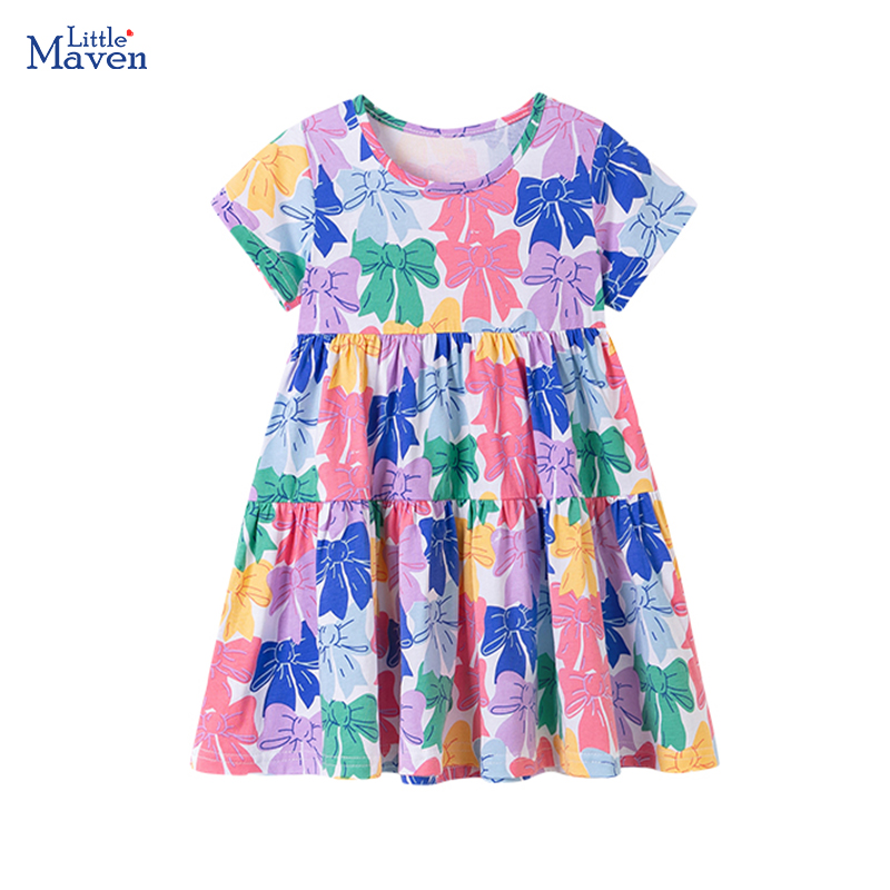 Baby Clothing Knitting Patterns - リトルメイブン女の子服キッズベビー 2026 新しい漫画ちょう結びプリンセス子供服夏の誕生日ドレス 2-7 年