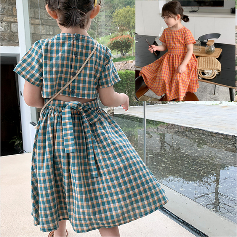Baby Clothing Knitting Patterns - 女の子のためのレース付きコットンチェッカードレス,半袖,裸の肩,素敵な衣装,カジュアル,2〜8歳