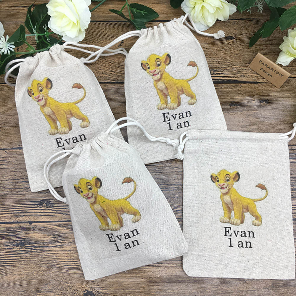 Baby Clothing Event - ライオンの誕生日プレゼント用のパーソナライズされたバッグ,赤ちゃんのギフト用の空のありがとうバッグ,洗礼用のユニークなギフト,20ユニット