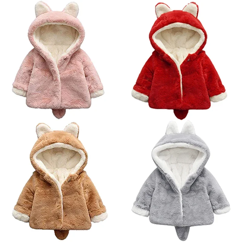 Baby Clothing Winter - かわいい猫の耳が付いたベビージャケット,小さな女の子のためのフード付きコート,暖かい服,冬