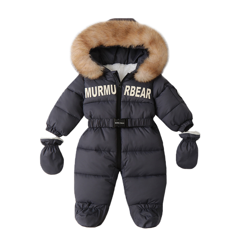 Baby Clothing Winter - 新生児用手袋付きジャンプスーツ,フード付きロンパース,防寒着,厚手のベルベット,防寒着