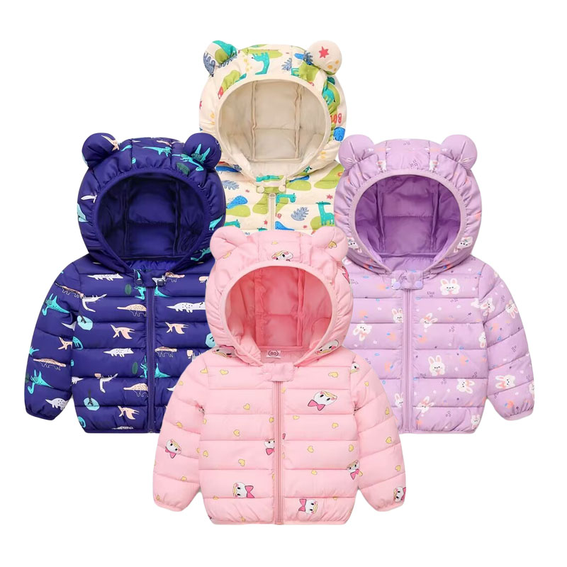 Baby Clothing Zipper - 子供の綿のコート赤ちゃん漫画ダウンジャケット男の子フード付き Colthing 女の子暖かい冬服幼児子供上着 0-5Y