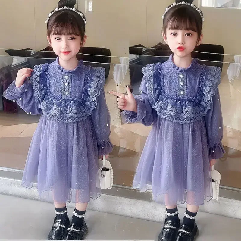 Baby Clothing Yarn - 新しい子供服レース誕生日プリンセススカートベビーエレガントな糸スカート女の子の春と秋のドレス厚いベルベット