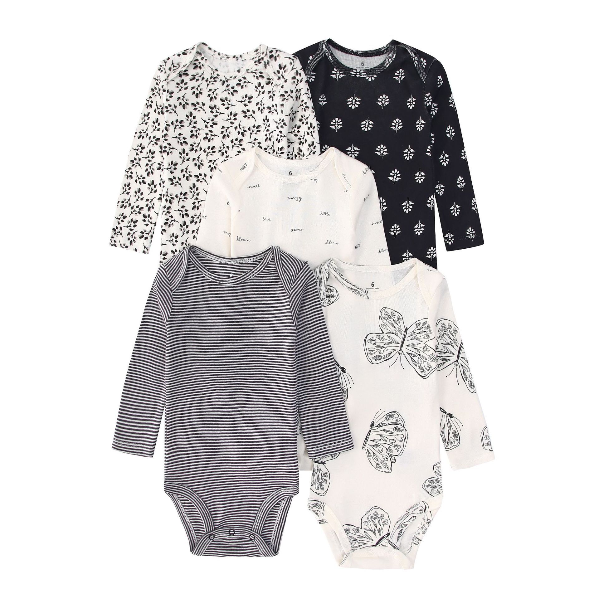 Baby Clothing Next - 5 個新生児幼児ベビーボディスーツ長袖漫画動物花プリントボディスーツ赤ちゃん男の子と女の子の服