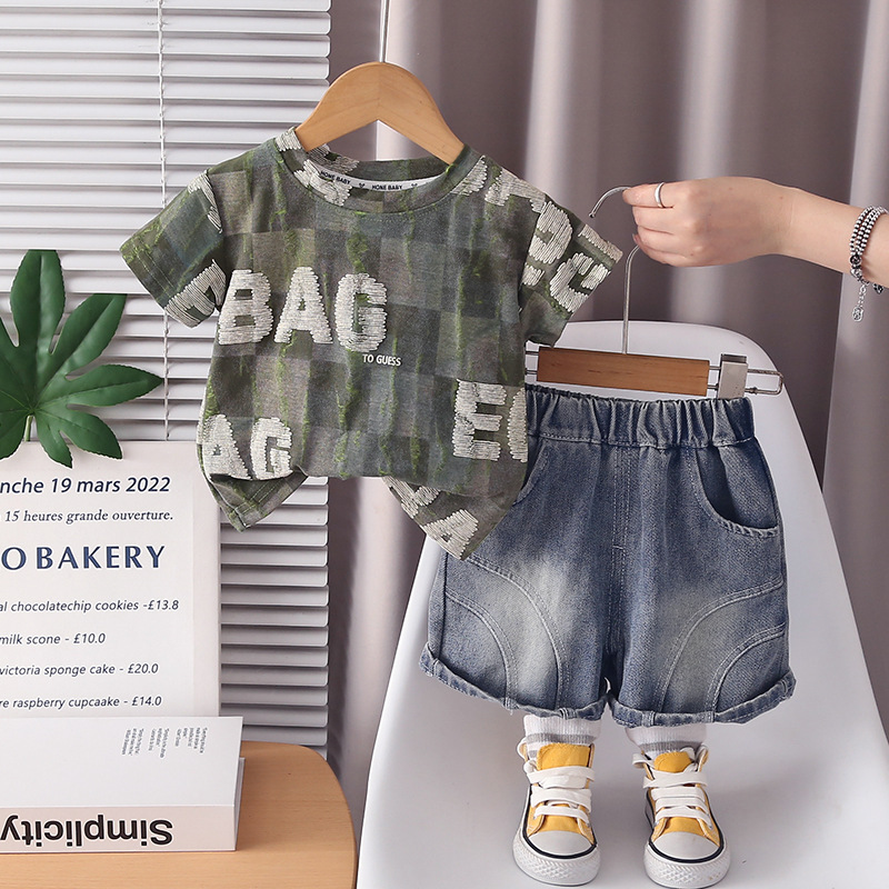 ベビーボーイズ2点セット、チェック柄レタープリントTシャツ＆ - Baby Clothing Wash のレビューと価格