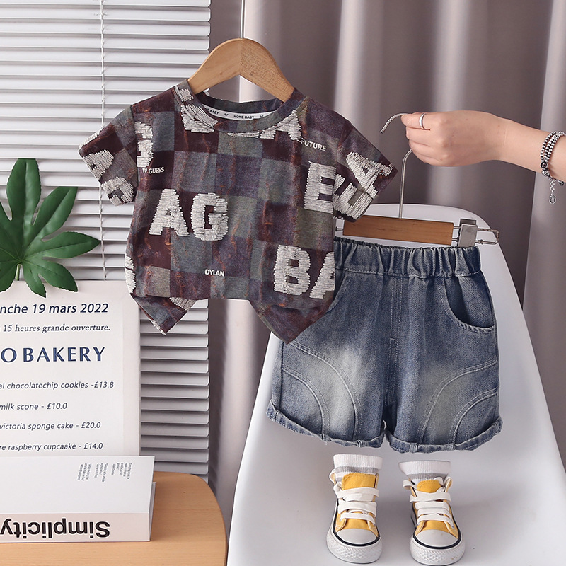 ベビーボーイズ2点セット、チェック柄レタープリントTシャツ＆ - Baby Clothing Wash のレビューと価格