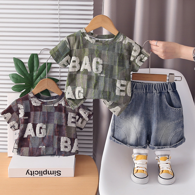 ベビーボーイズ2点セット、チェック柄レタープリントTシャツ＆ - Baby Clothing Wash のレビューと価格