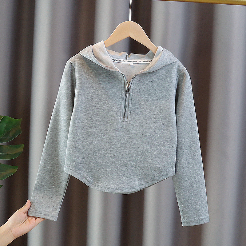 女の子の綿のハーフジップクロップドスウェットシャツ、キッズジ - Baby Clothing Zipper のレビューと価格