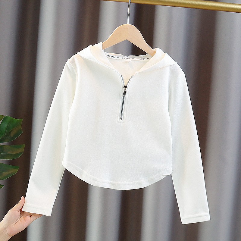 女の子の綿のハーフジップクロップドスウェットシャツ、キッズジ - Baby Clothing Zipper のレビューと価格