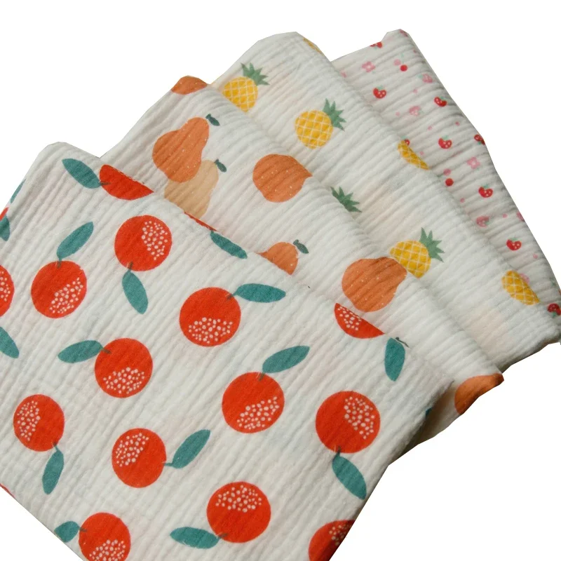 135x50cm 二重層クレープ純綿糸生地、かわいいフルーツ - Baby Clothing Yarn のレビューと価格