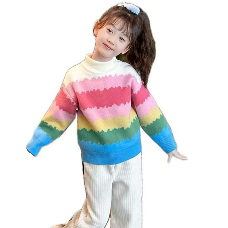 4〜14歳の子供向けのレインボーストライプのセーター,ニット - Baby Clothing Knitting Patterns のレビューと価格