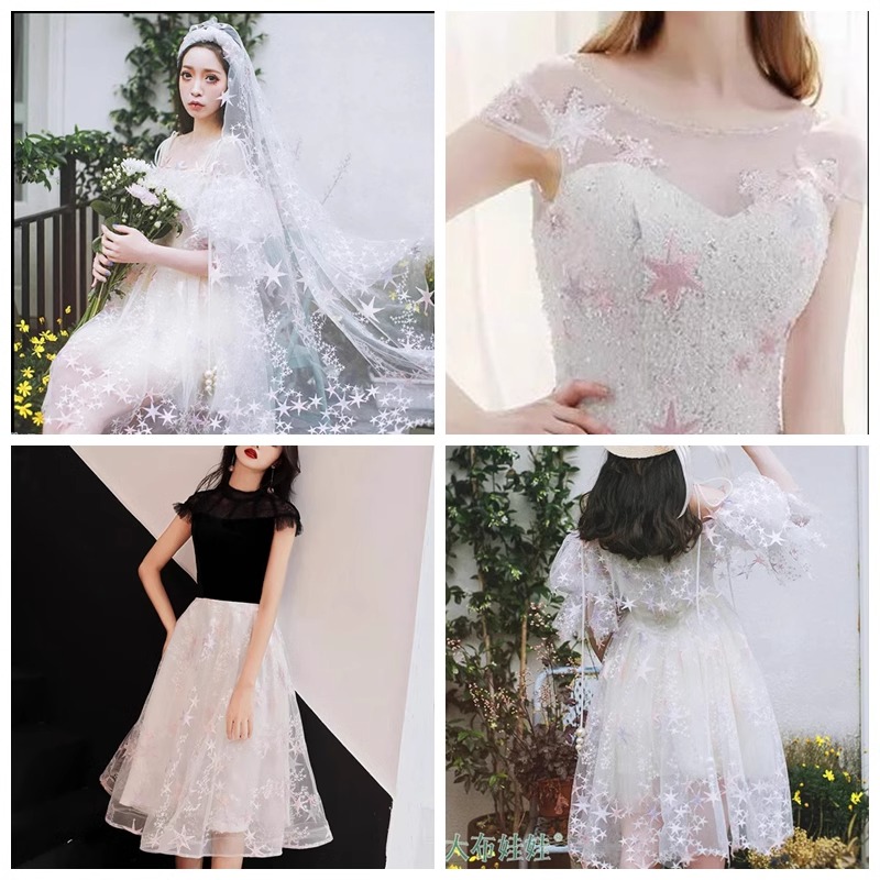 カラフルなスター刺繍メッシュレース生地、DIYブライダルと女 - Baby Clothing Sewing のレビューと価格