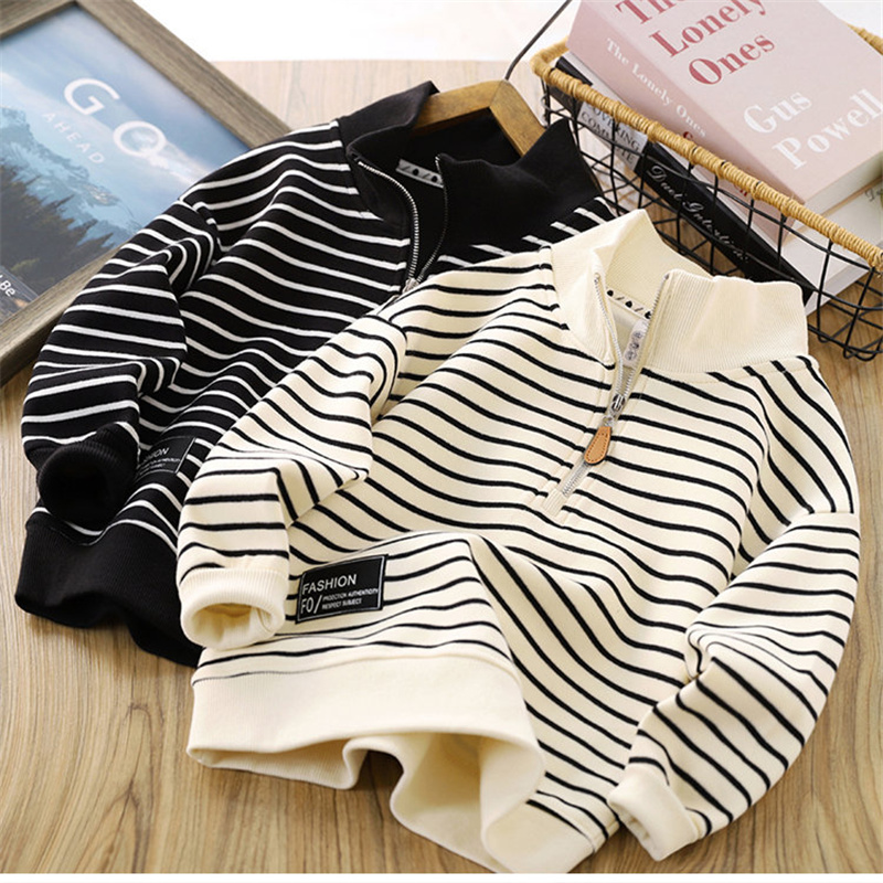 男の子ストライプトレーナー春秋女の子カジュアルプルオーバービ - Baby Clothing Zipper のレビューと価格