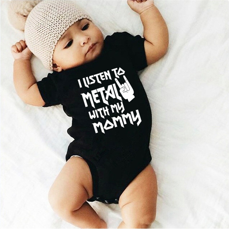新生児用の楽しい半袖ボディスーツ,パパとママと一緒に金属を聞 - Baby Clothing Next のレビューと価格