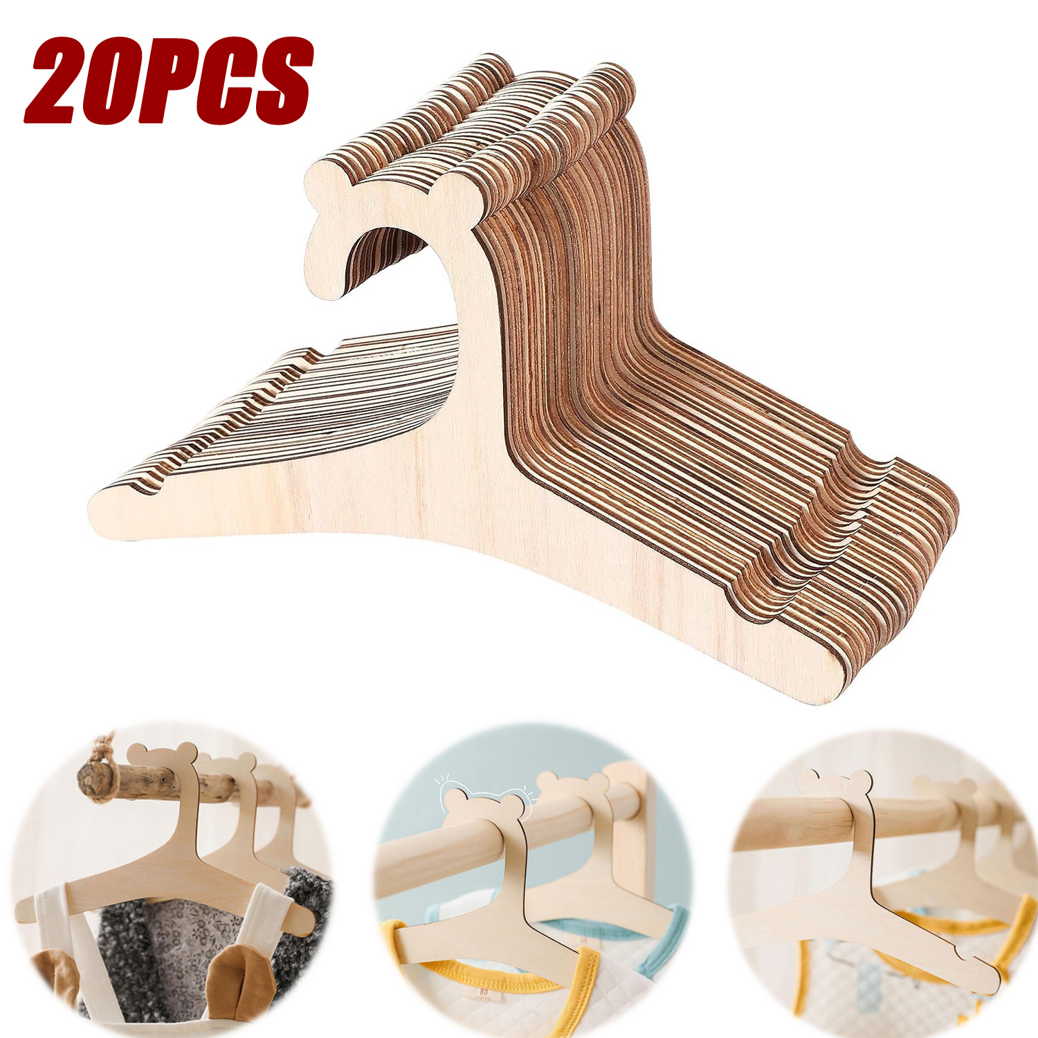 20 個ベビー服ラック木製子供服ハンガーかわいいクマ乾燥ハン - Baby Clothing Drying Rack のレビューと価格