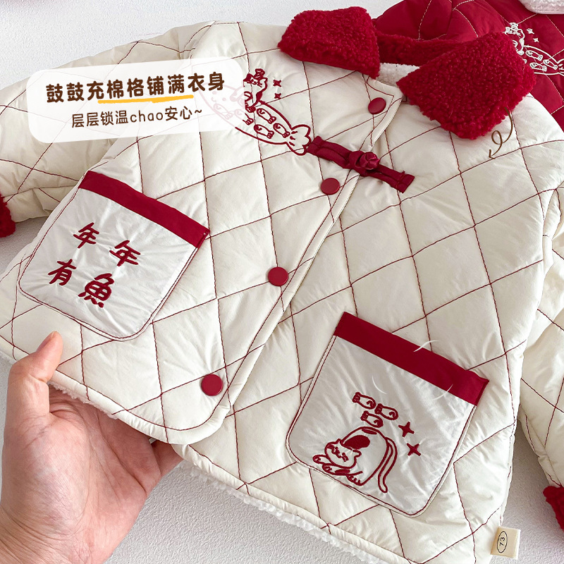 子供用新年服2025年新作冬物男の子刺繍入り漫画風ぬいぐるみ - Baby Clothing Winter のレビューと価格