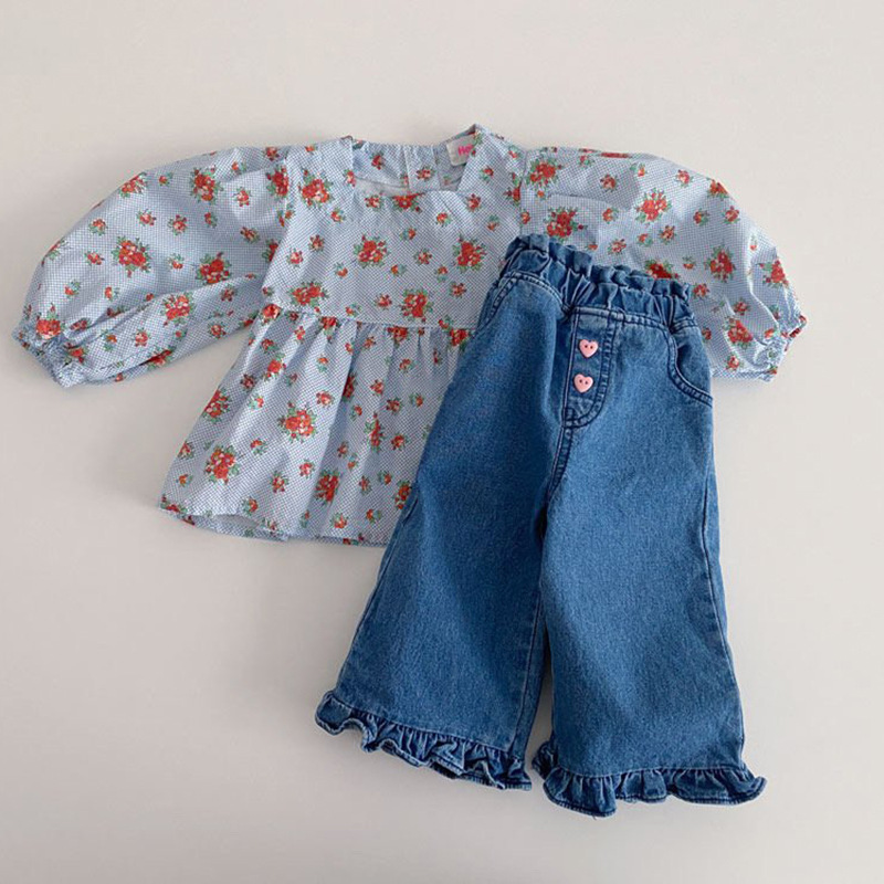 女の子の赤ちゃんのためのフリルとポケット付きのジーンズ,子供 - Baby Clothing Wash のレビューと価格
