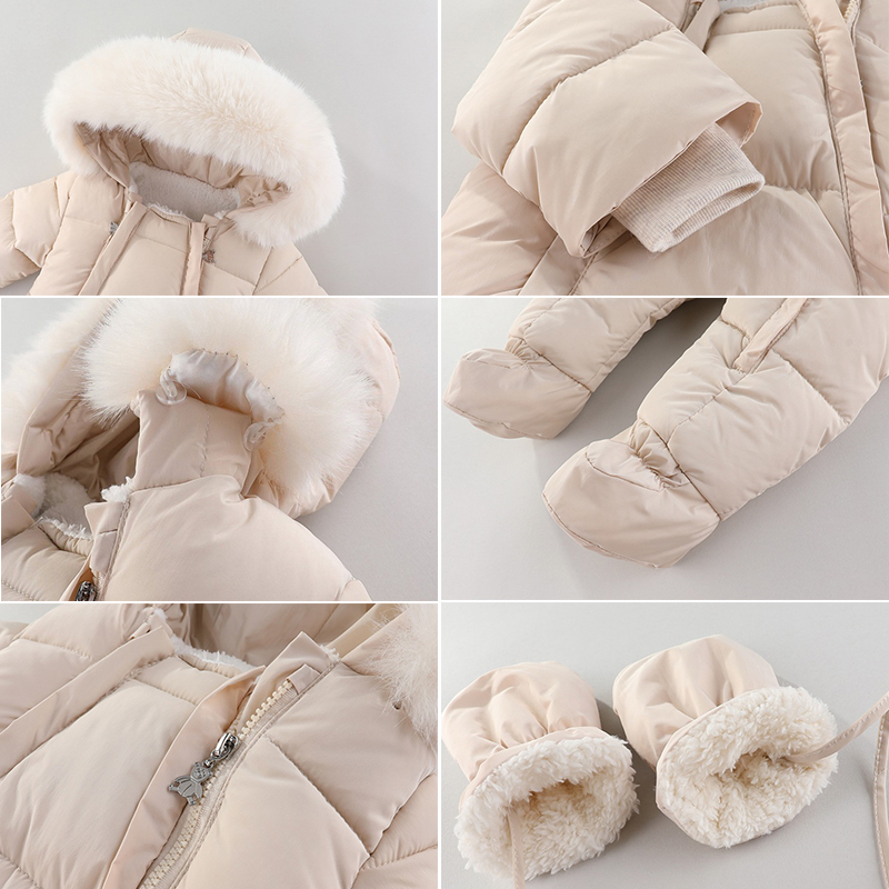 生まれたばかりの赤ちゃんのためのフード付きロンパース,厚いベ - Baby Clothing Winter のレビューと価格