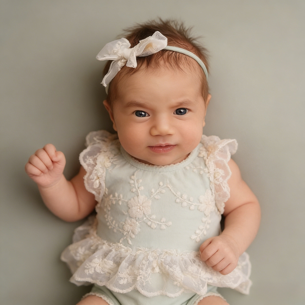 気まぐれな新生児女の子用パステルグリーンレースフリルロンパー - Baby Clothing Next のレビューと価格
