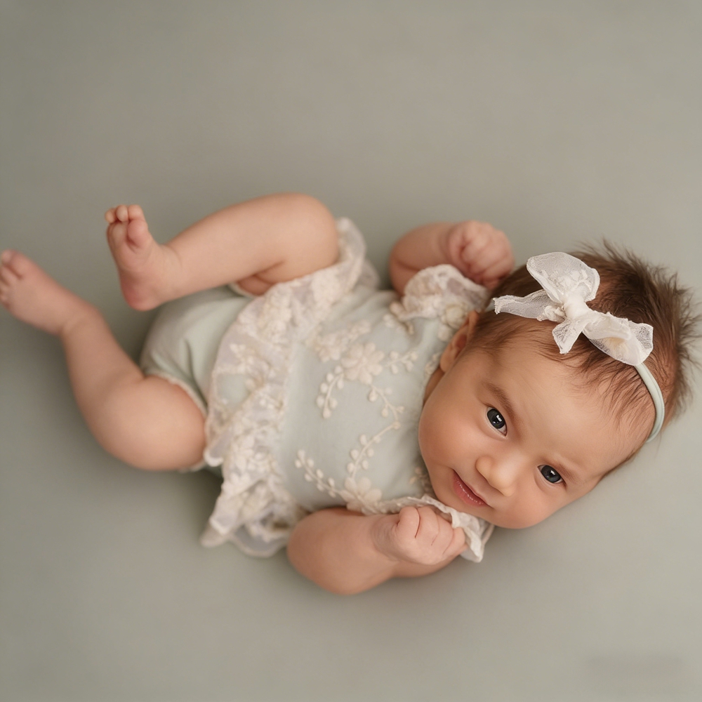 気まぐれな新生児女の子用パステルグリーンレースフリルロンパー - Baby Clothing Next のレビューと価格